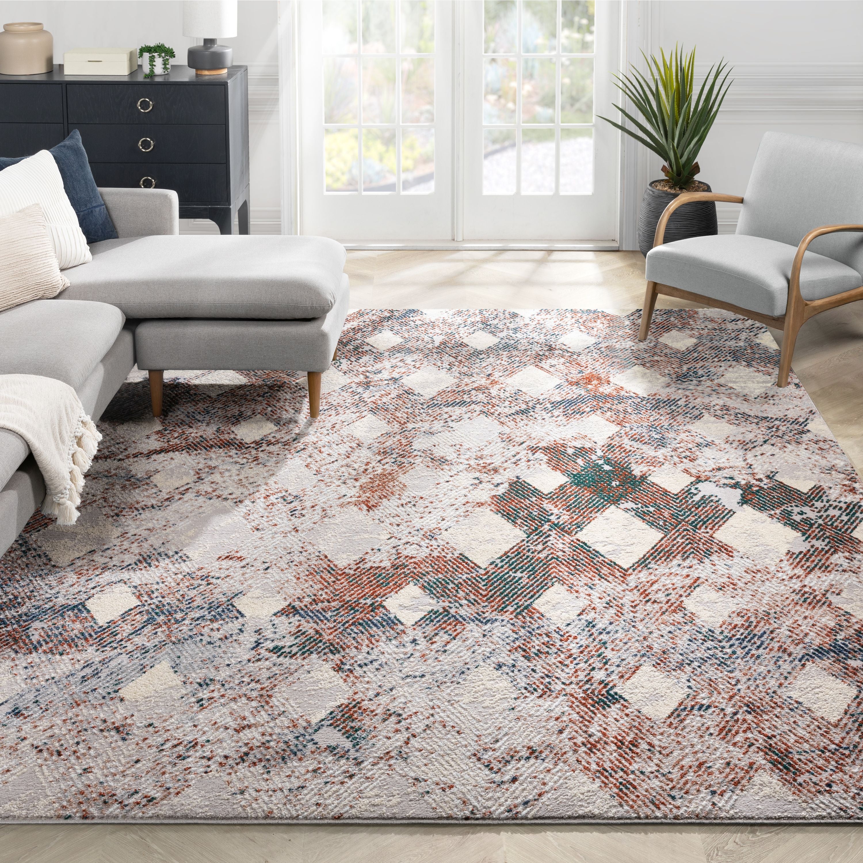 Atacama Diamond Geometric Pattern Grey High-Low Rug