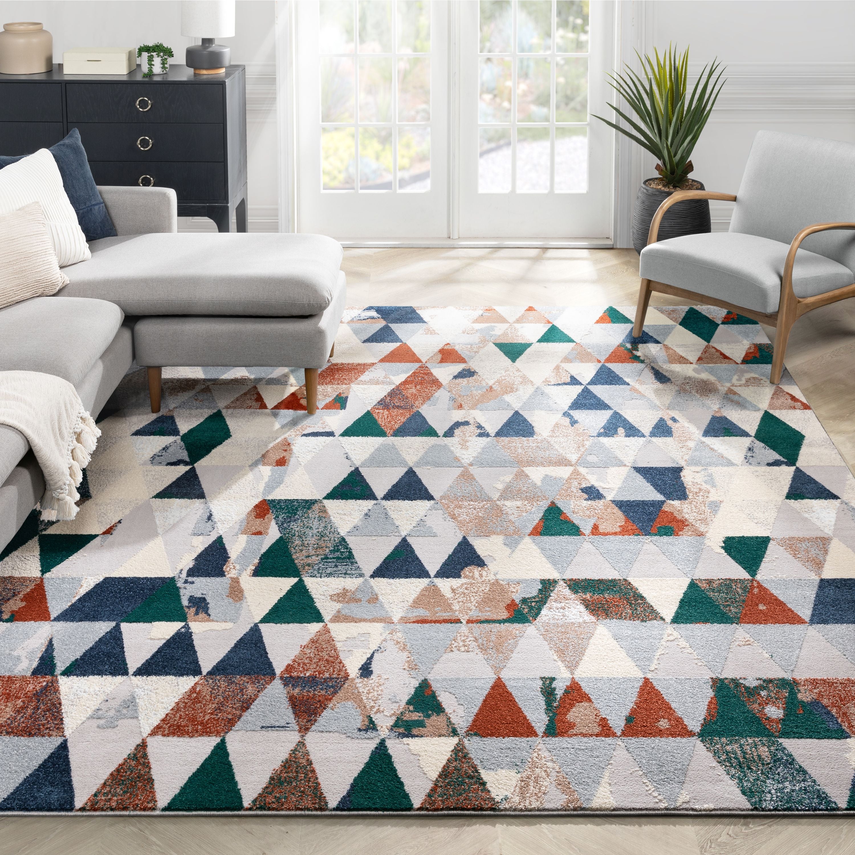 Mojave Diamond Geometric Pattern Grey High-Low Rug