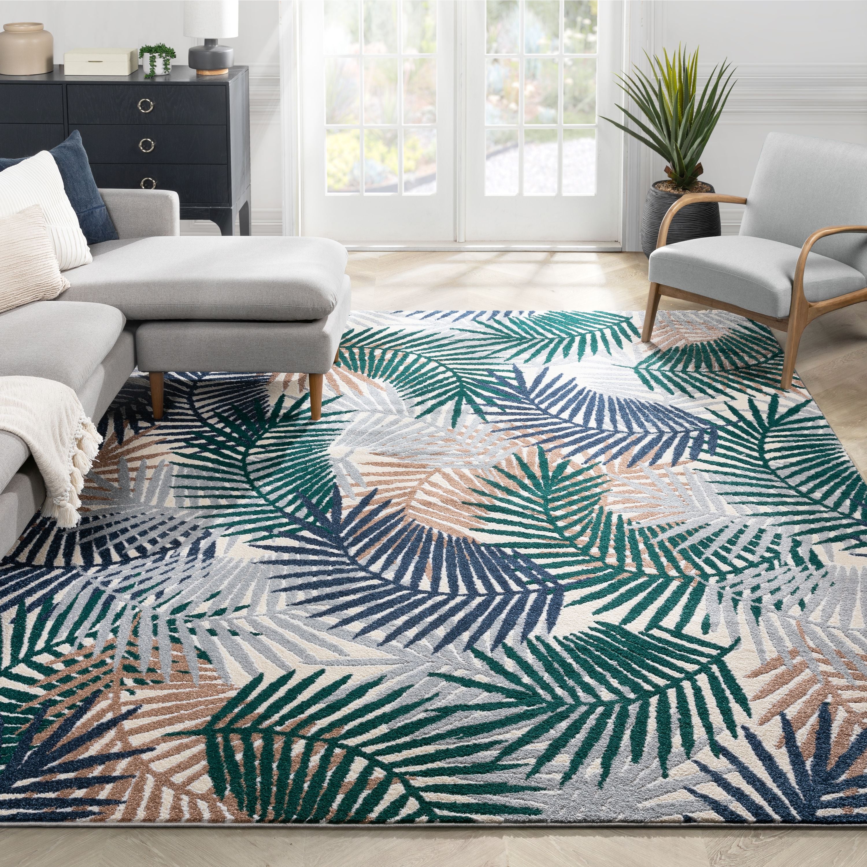 Sonoran Abstract Leaves Pattern Green High-Low Rug