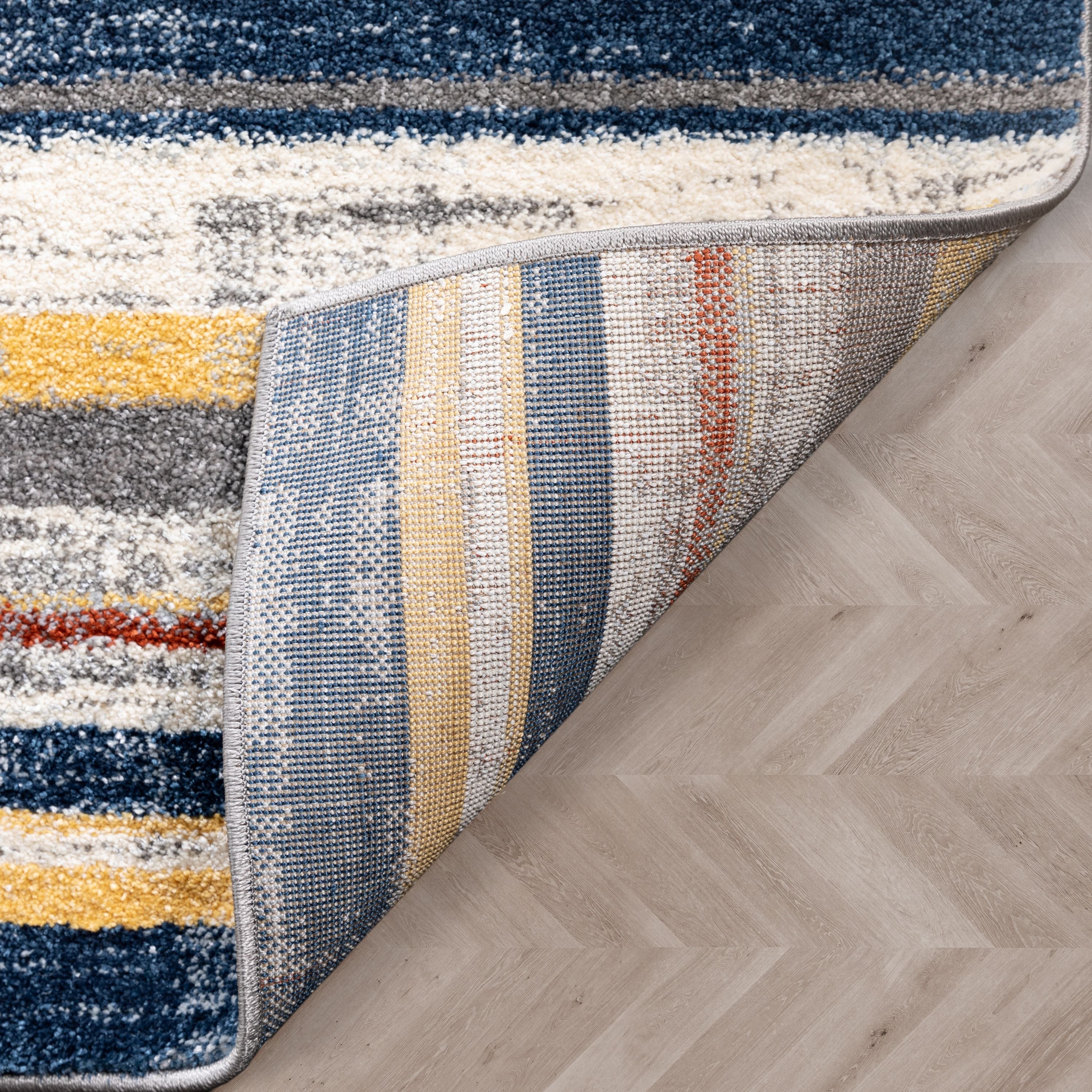 Thar Modern Stripes Ivory Multi High-Low Rug