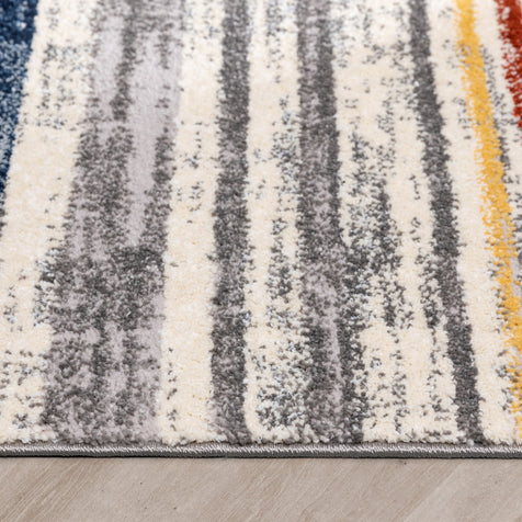 Thar Modern Stripes Ivory Multi High-Low Rug