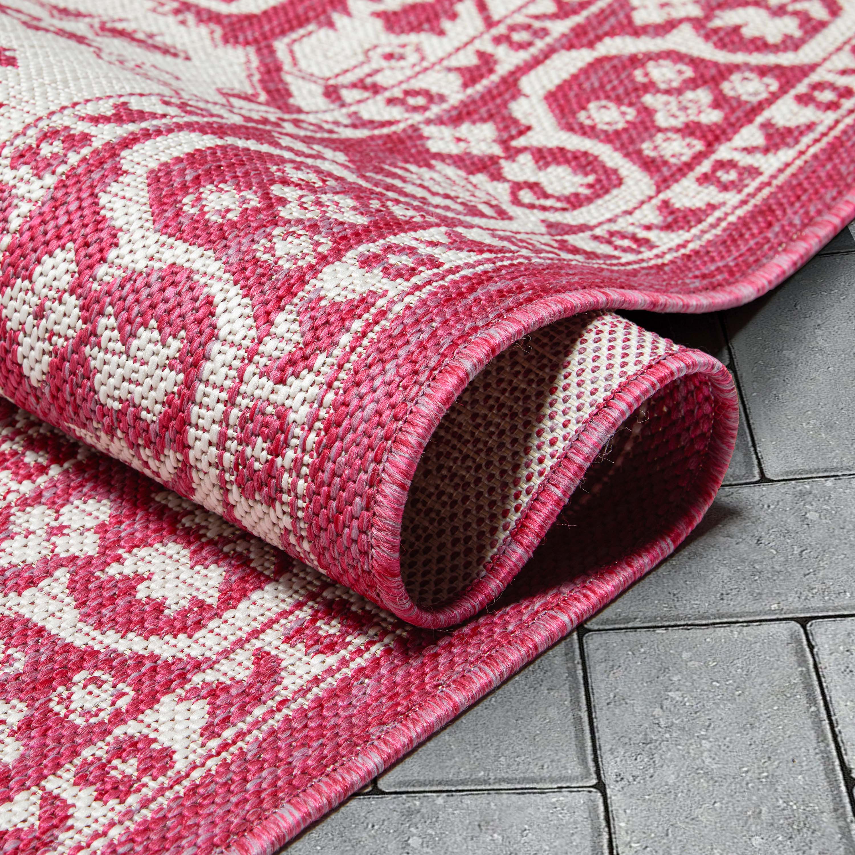 Celesine Oriental Medallion Indoor/Outdoor Fuschia Flat-Weave Rug