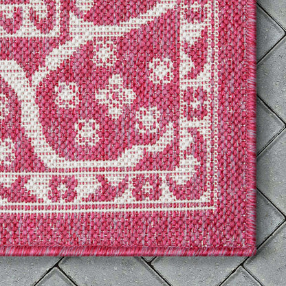 Celesine Oriental Medallion Indoor/Outdoor Fuschia Flat-Weave Rug