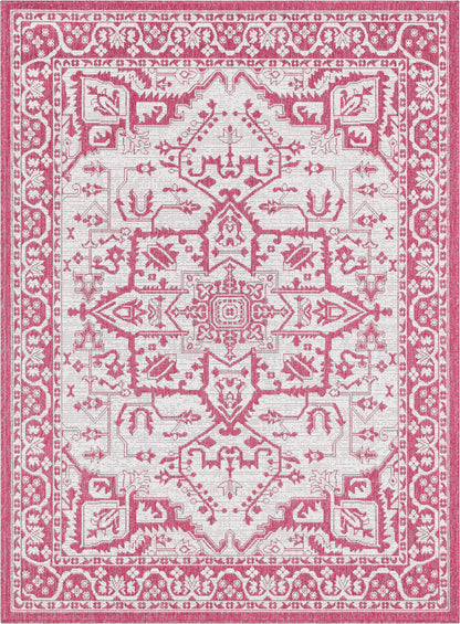 Celesine Oriental Medallion Indoor/Outdoor Fuschia Flat-Weave Rug