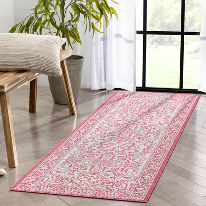 Celesine Oriental Medallion Indoor/Outdoor Fuschia Flat-Weave Rug