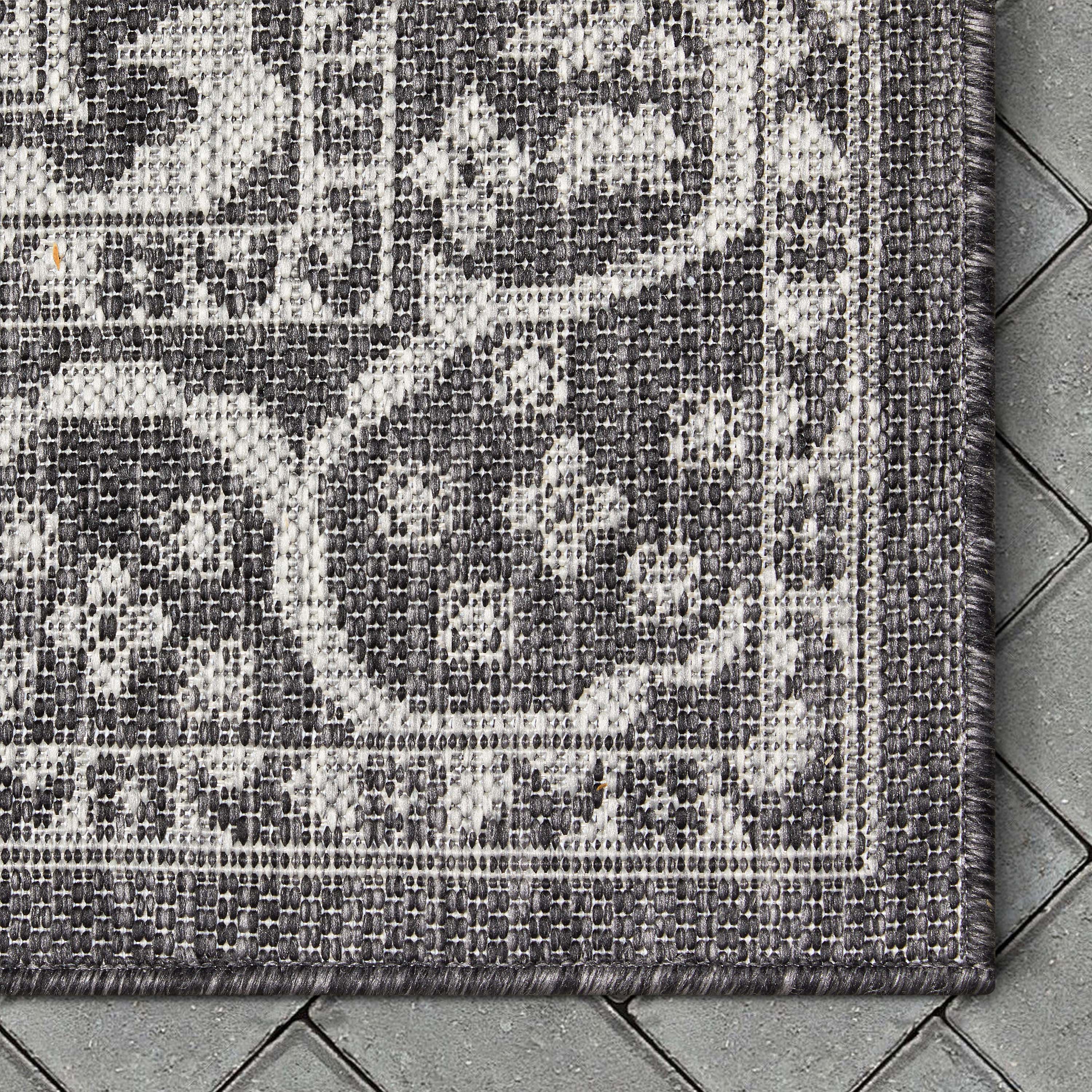 Celesine Oriental Medallion Indoor/Outdoor Black Flat-Weave Rug