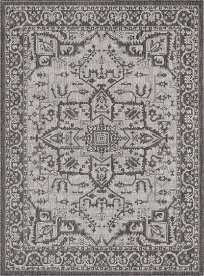 Celesine Oriental Medallion Indoor/Outdoor Black Flat-Weave Rug