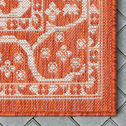 Celesine Oriental Medallion Indoor/Outdoor Orange Flat-Weave Rug