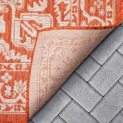 Celesine Oriental Medallion Indoor/Outdoor Orange Flat-Weave Rug