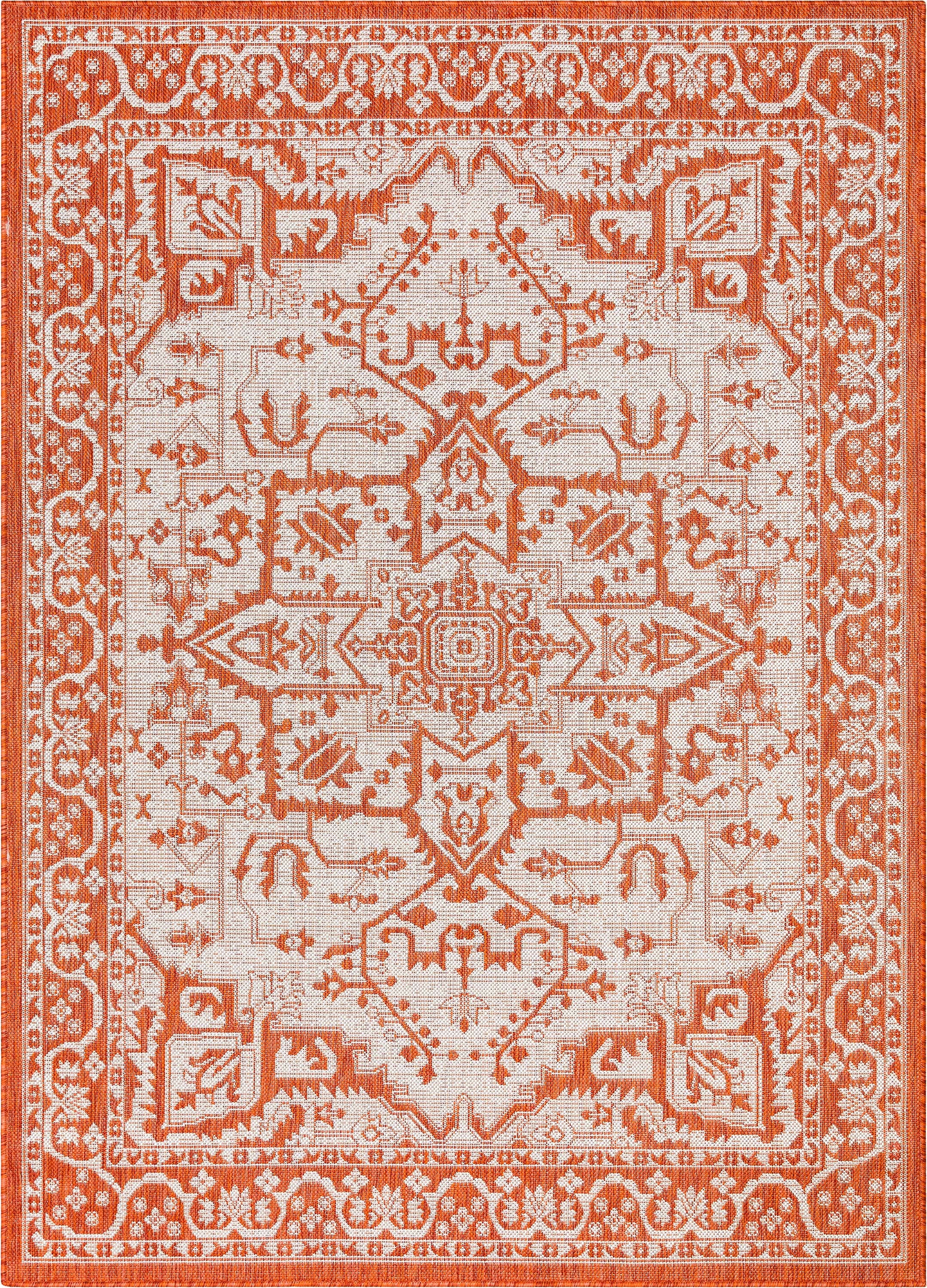 Celesine Oriental Medallion Indoor/Outdoor Orange Flat-Weave Rug