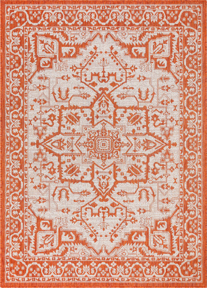 Celesine Oriental Medallion Indoor/Outdoor Orange Flat-Weave Rug