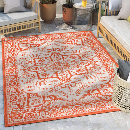 Celesine Oriental Medallion Indoor/Outdoor Orange Flat-Weave Rug