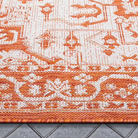 Celesine Oriental Medallion Indoor/Outdoor Orange Flat-Weave Rug