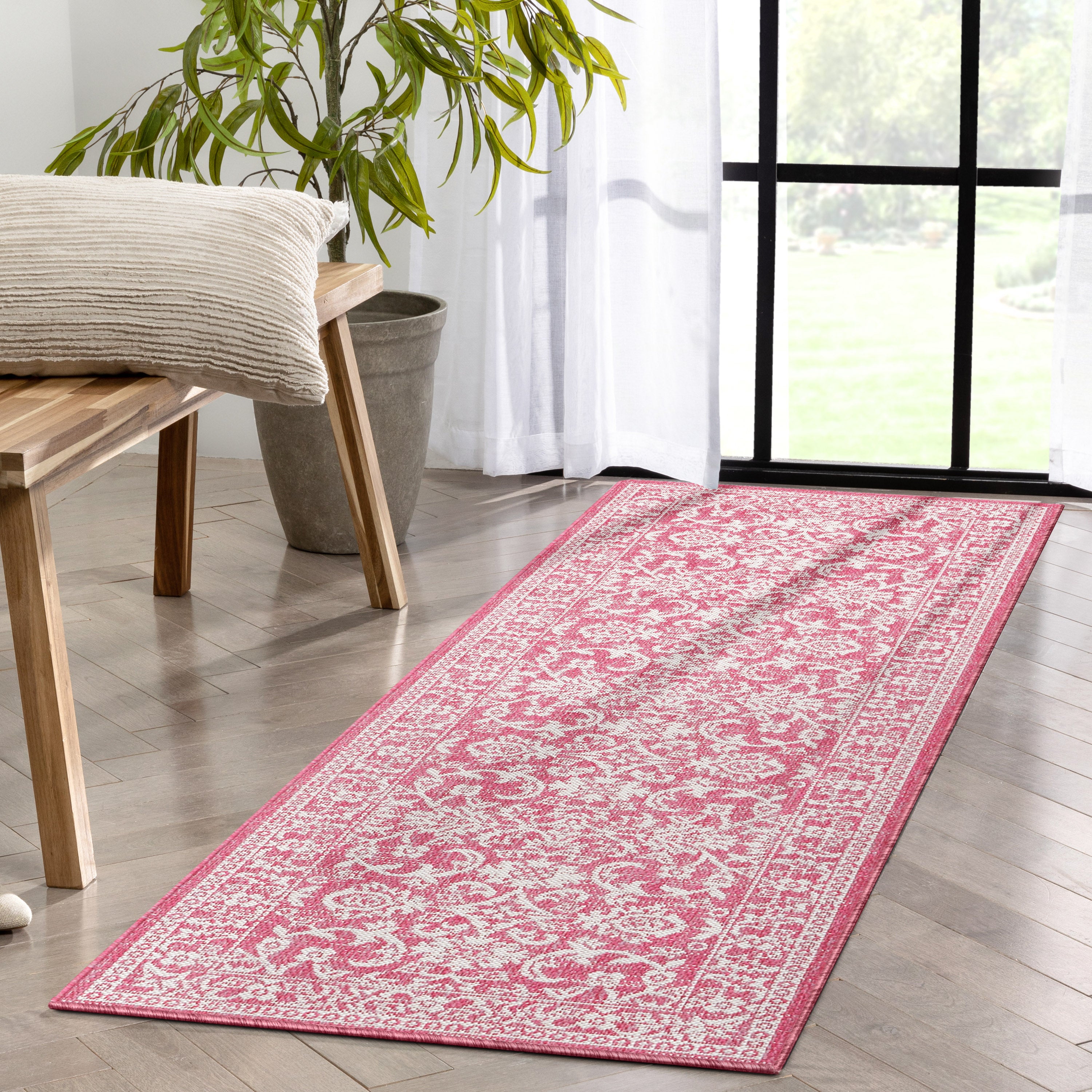 Delphi Oriental Persian Indoor/Outdoor Fuchsia Flat-Weave Rug