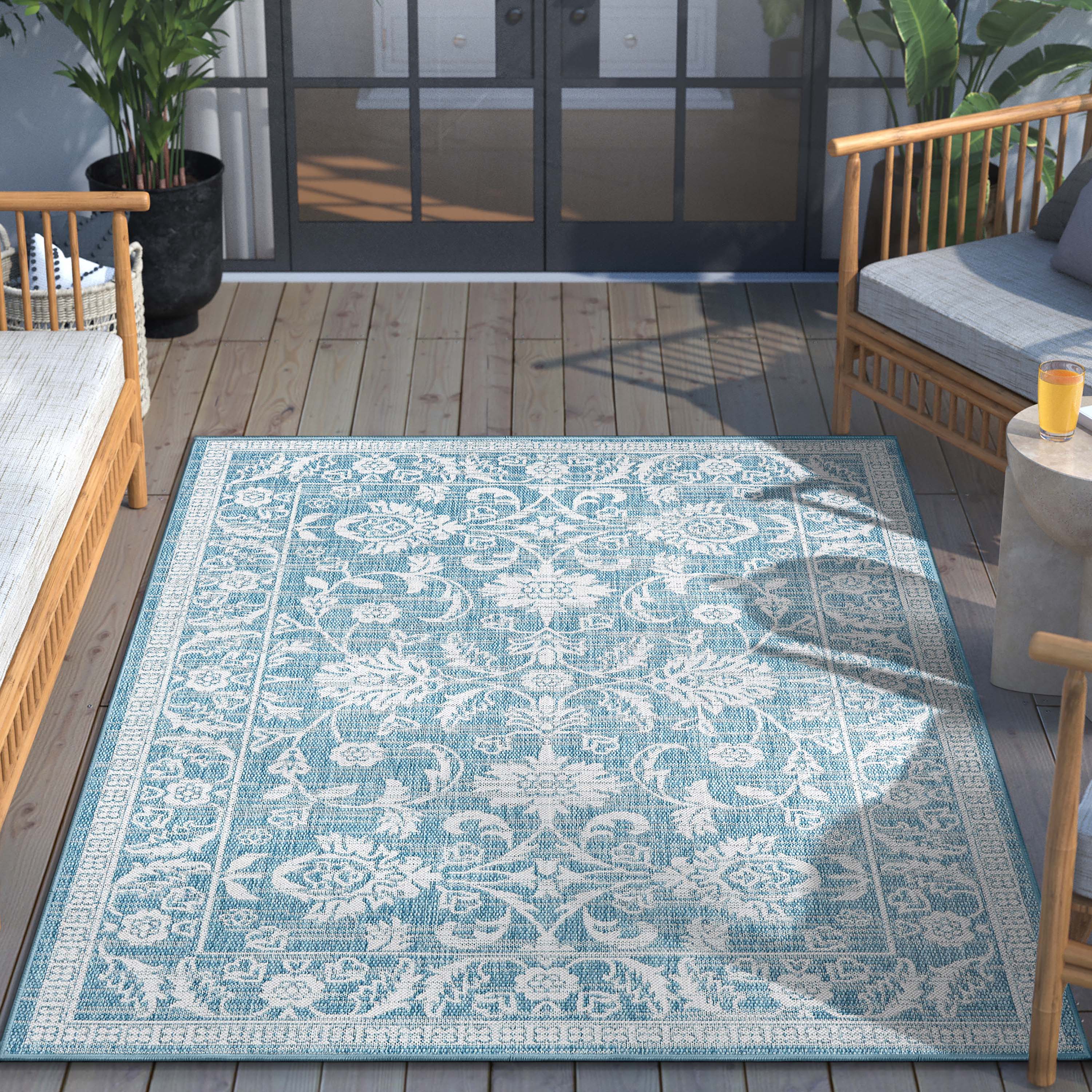 Delphi Oriental Persian Indoor/Outdoor Blue Flat-Weave Rug