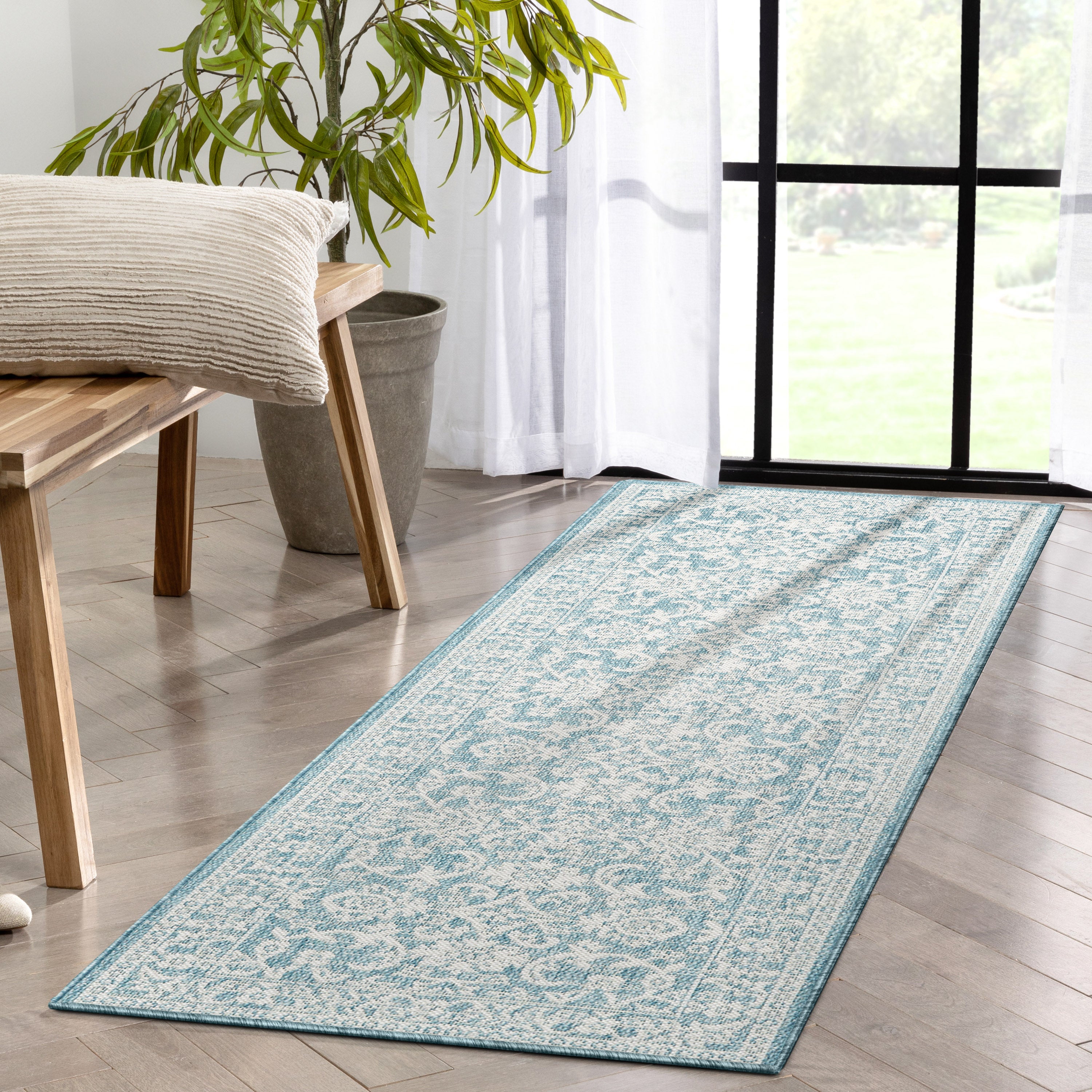 Delphi Oriental Persian Indoor/Outdoor Blue Flat-Weave Rug