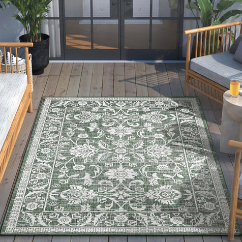 Delphi Oriental Persian Indoor/Outdoor Green Flat-Weave Rug