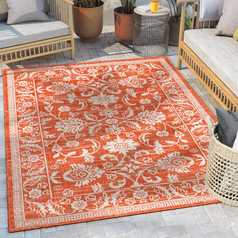 Delphi Oriental Persian Indoor/Outdoor Orange Flat-Weave Rug