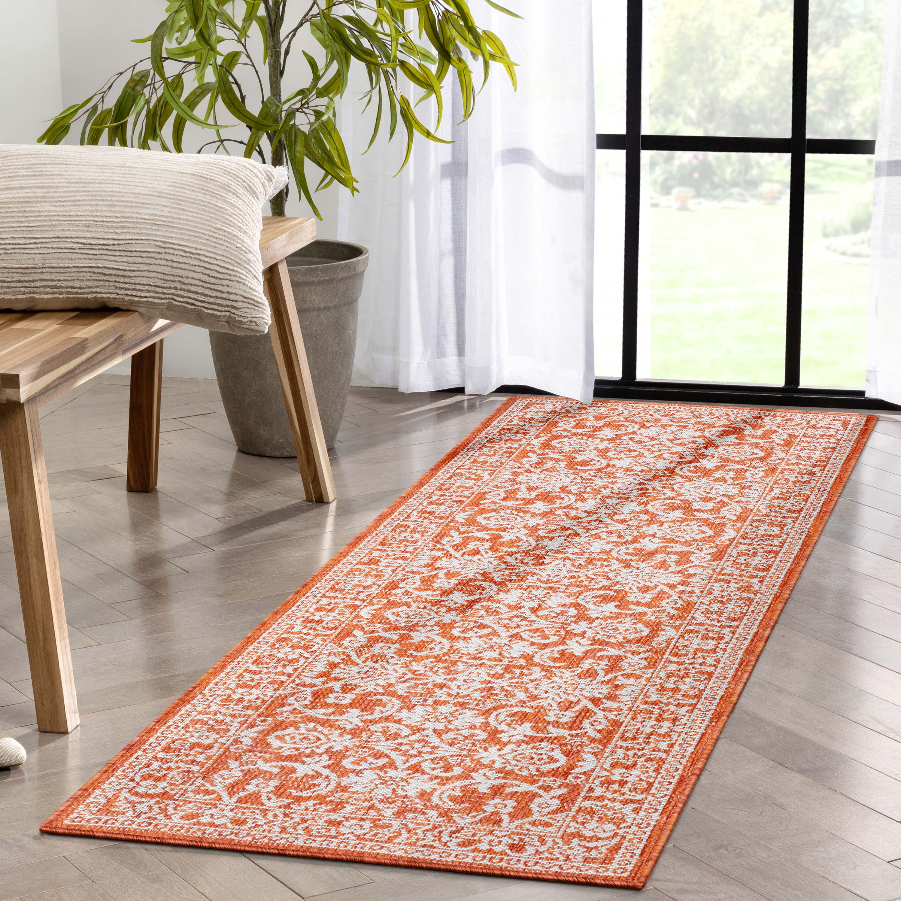 Delphi Oriental Persian Indoor/Outdoor Orange Flat-Weave Rug