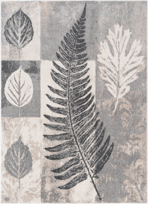 Odette Botanical Transitional Leaves Grey Vintage Rug