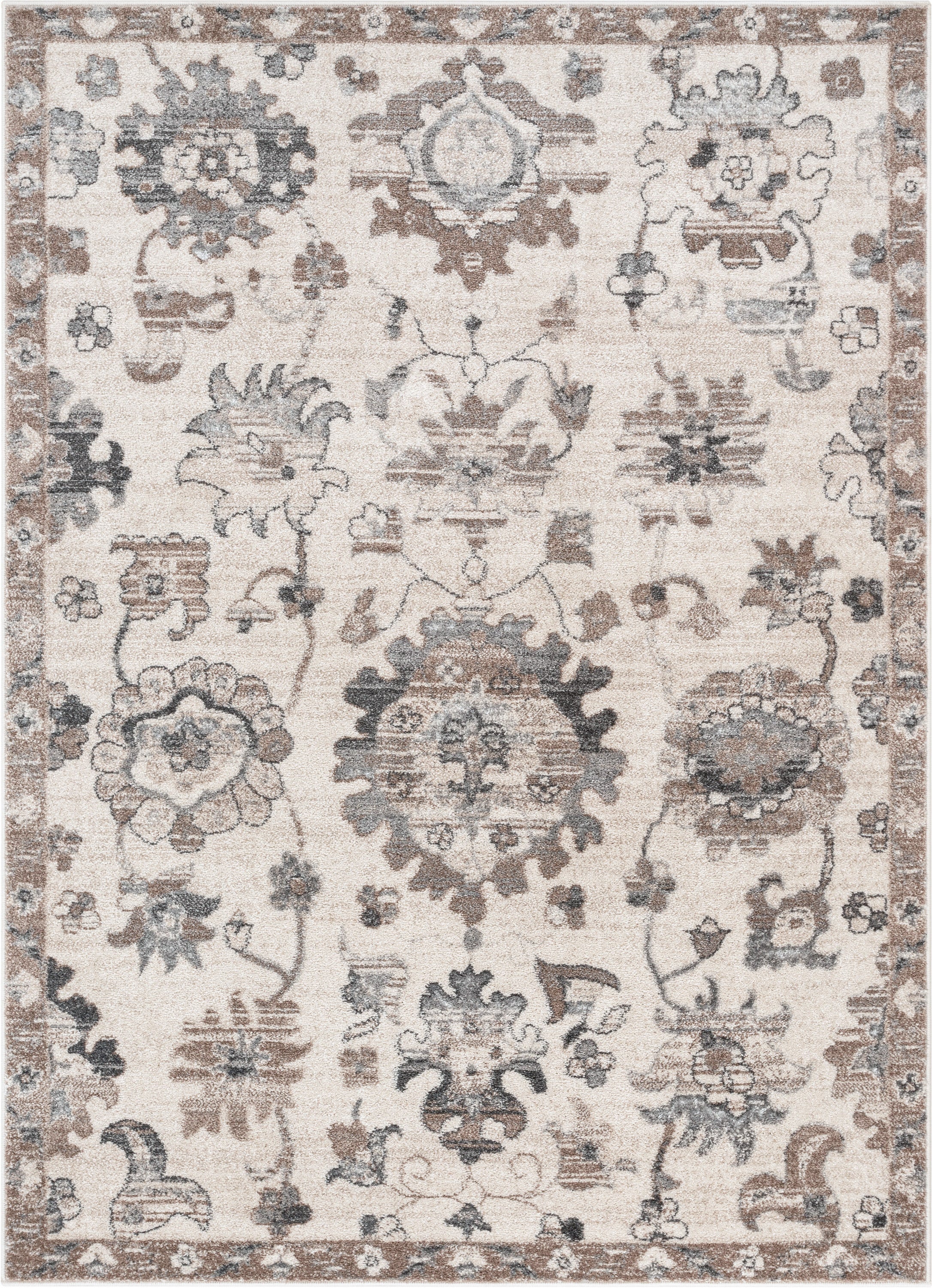 Selma Oriental Floral Pattern Ivory Vintage Rug