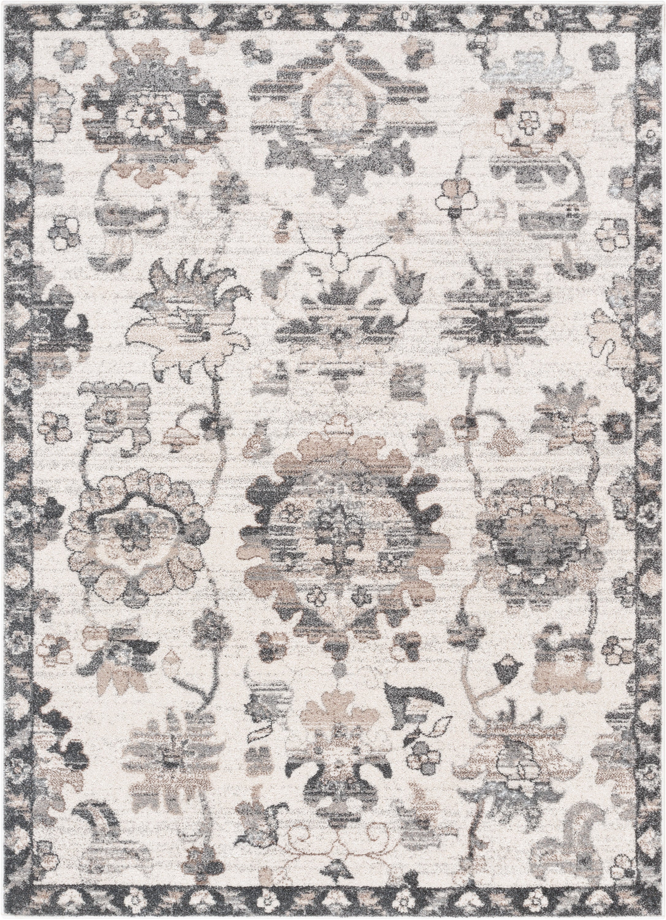 Selma Oriental Floral Pattern Grey Vintage Rug