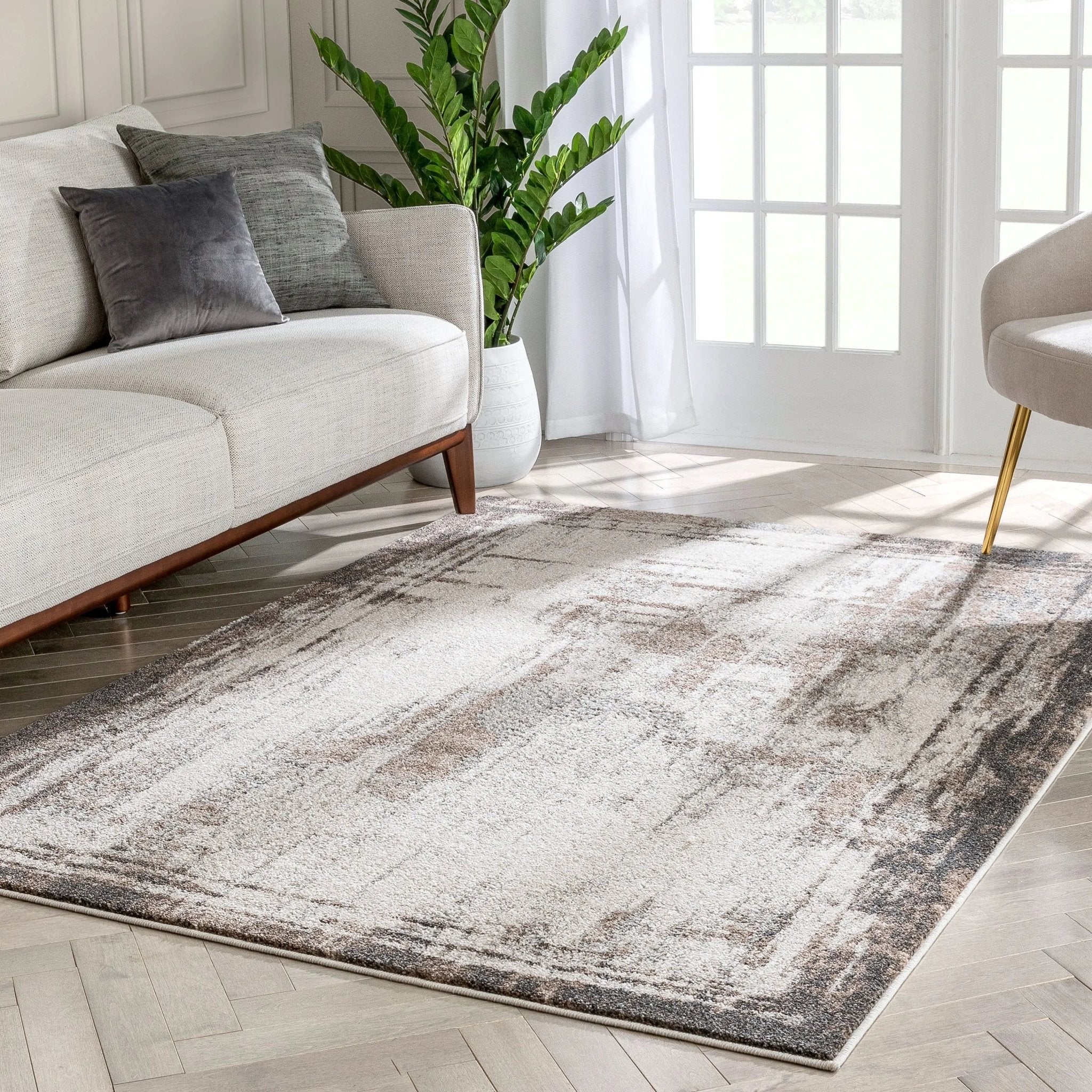 Francis Abstract Brushstroke Ivory Vintage Rug Well Woven