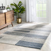 Linea Contemporary Solid & Striped Distressed Grey / Blue Rug