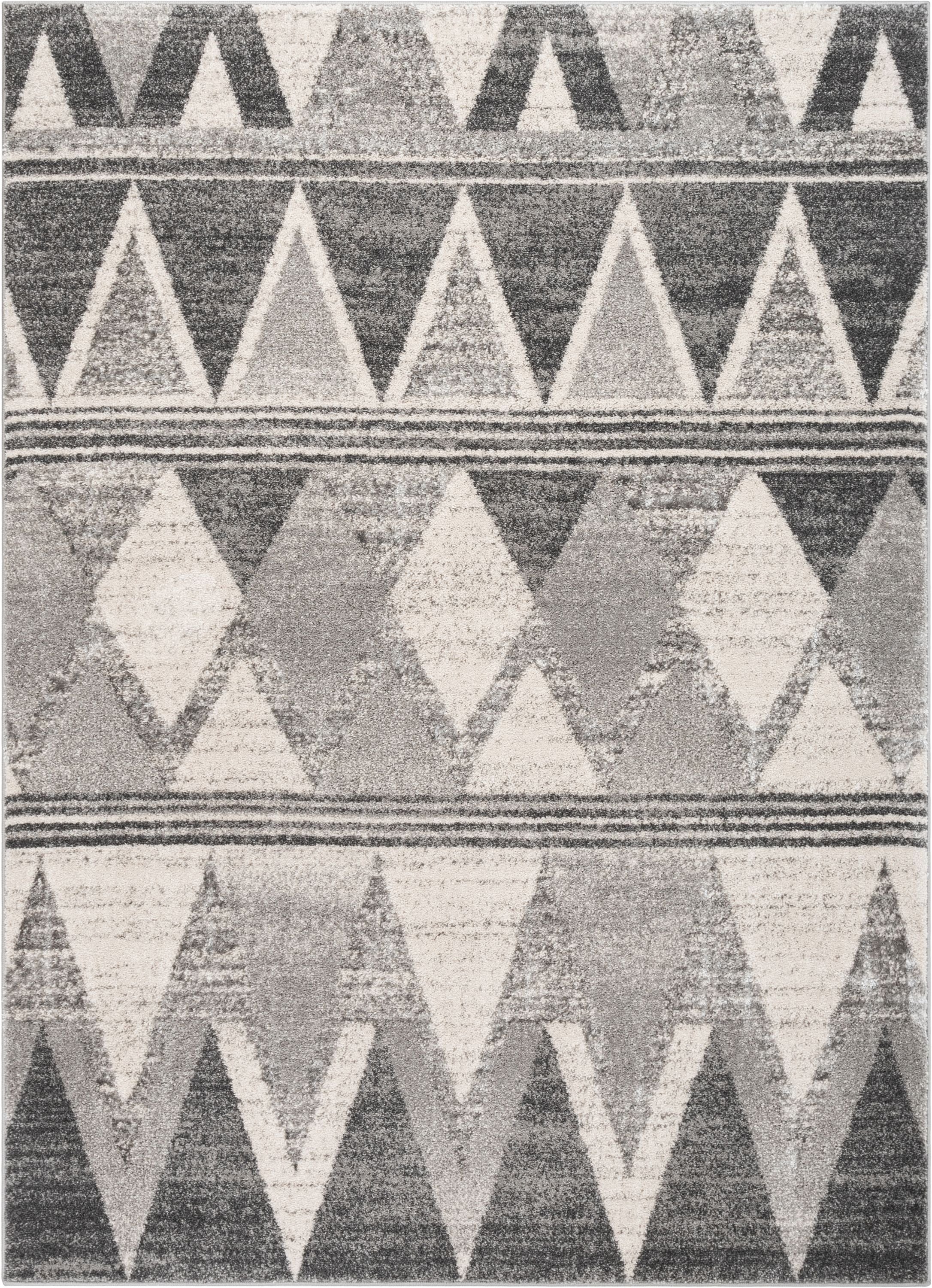 Minas Distressed Geometric Diamond Pattern Grey Rug