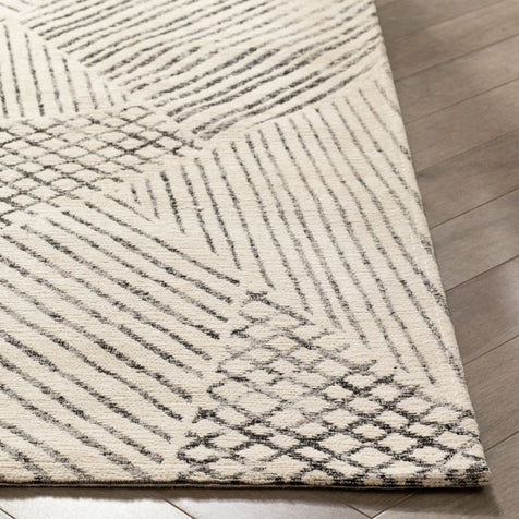 Este Mid-Century Modern Geometric Distressed Grey Kilim-Style Rug
