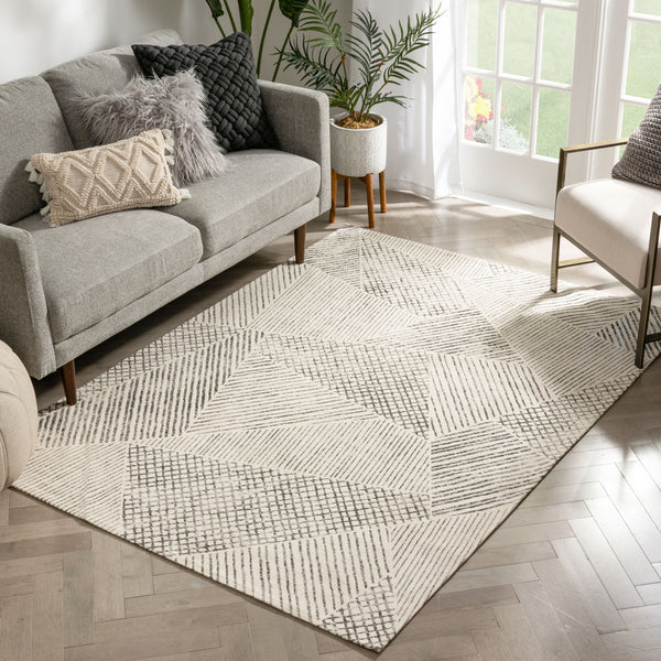 Este Mid-Century Modern Geometric Distressed Grey Kilim-Style Rug
