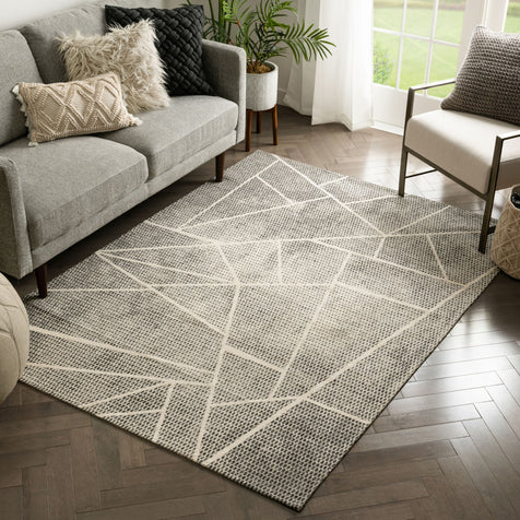 Saleme Mid-Century Modern Geometric Distressed Grey Kilim-Style Rug