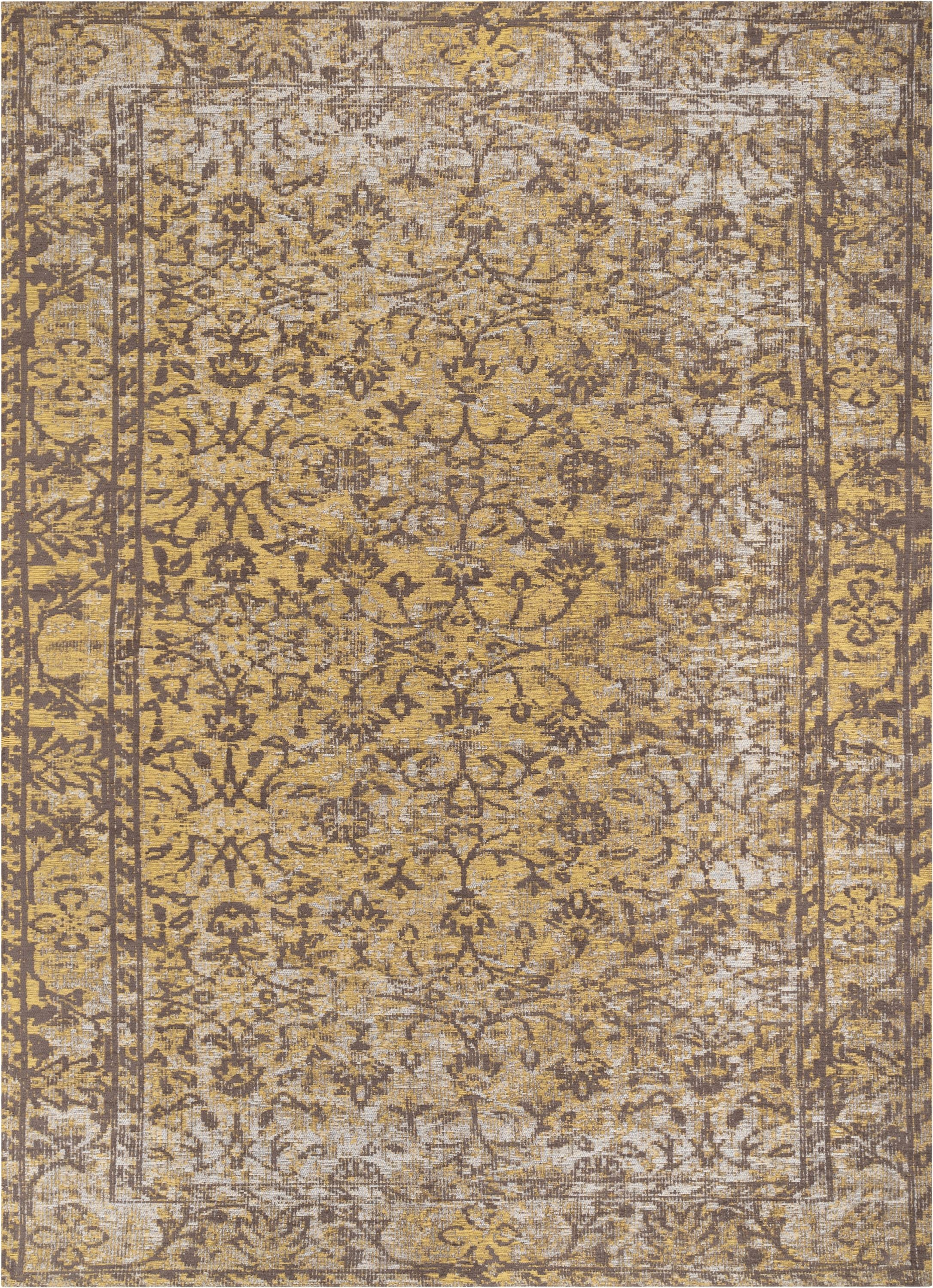 Nola Vintage Distressed Orietnal Floral Yellow Kilim-Style Rug