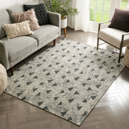 Veria Mid-Century Modern Geometric Grey 5'3" x 7'3" Kilim-Style Rug Well Woven