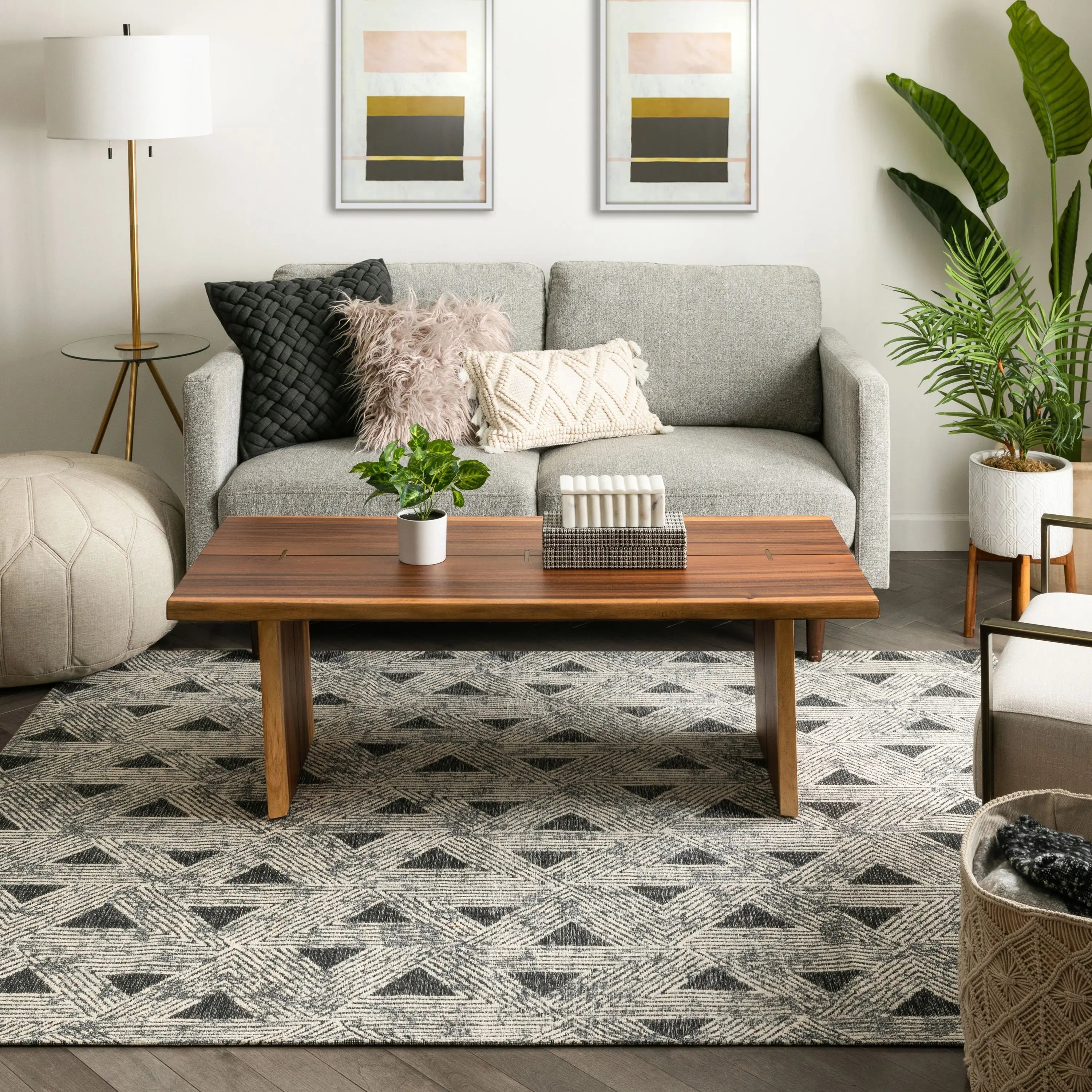 Veria Mid-Century Modern Geometric Grey 5'3" x 7'3" Kilim-Style Rug Well Woven