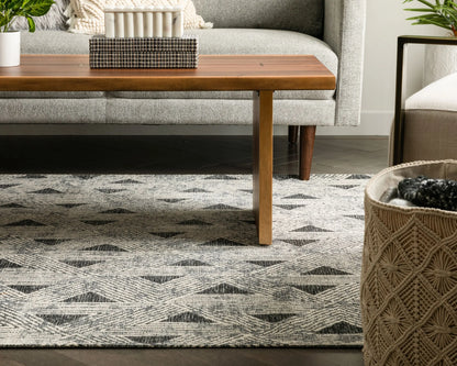 Veria Mid-Century Modern Geometric Grey 5'3" x 7'3" Kilim-Style Rug Well Woven