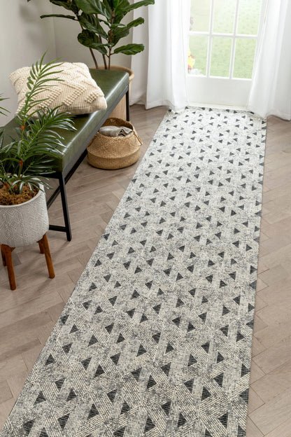 Veria Mid-Century Modern Geometric Grey 5'3" x 7'3" Kilim-Style Rug Well Woven