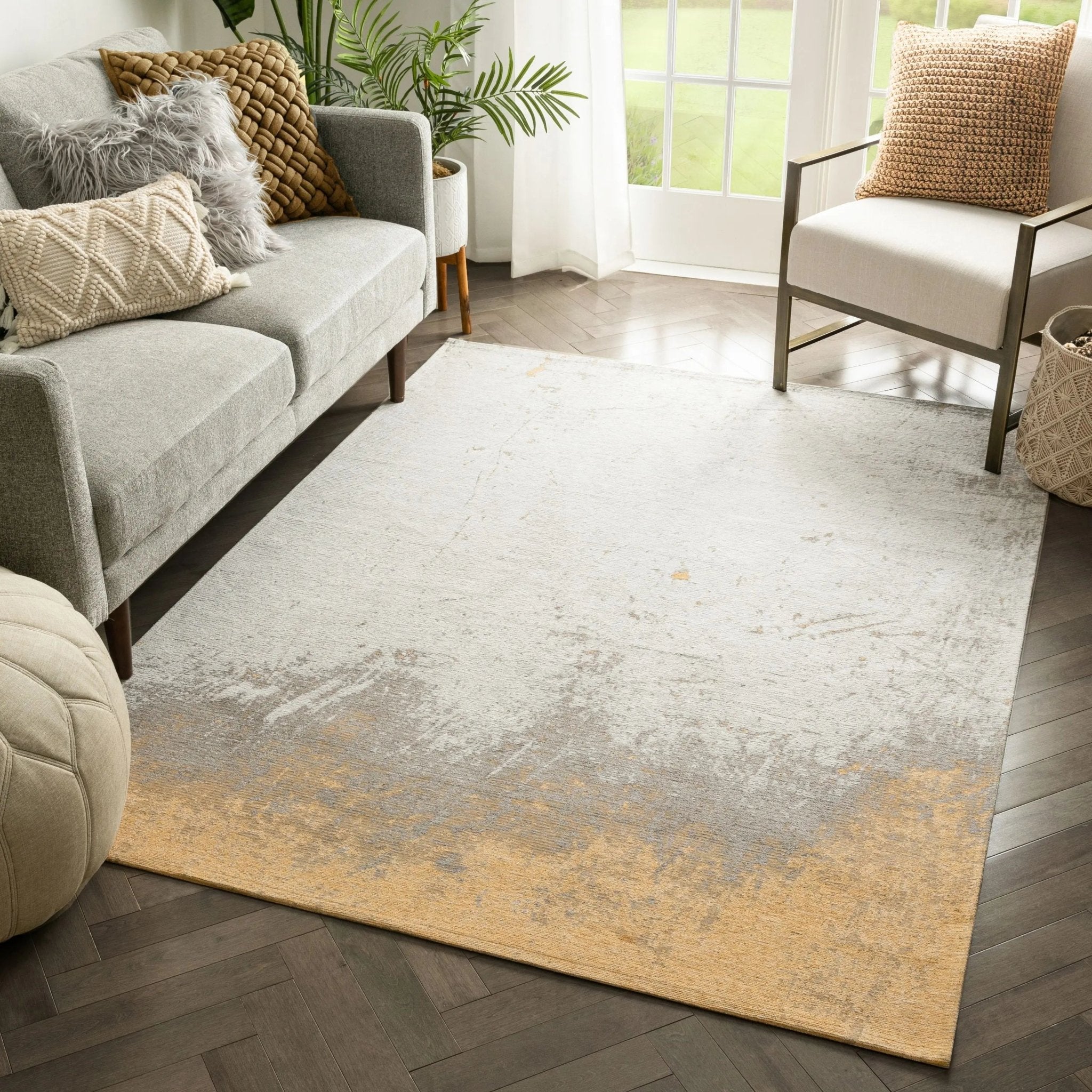 Napio Modern Abstract Brush Stroke Grey 5'3" x 7'3" Rug Well Woven