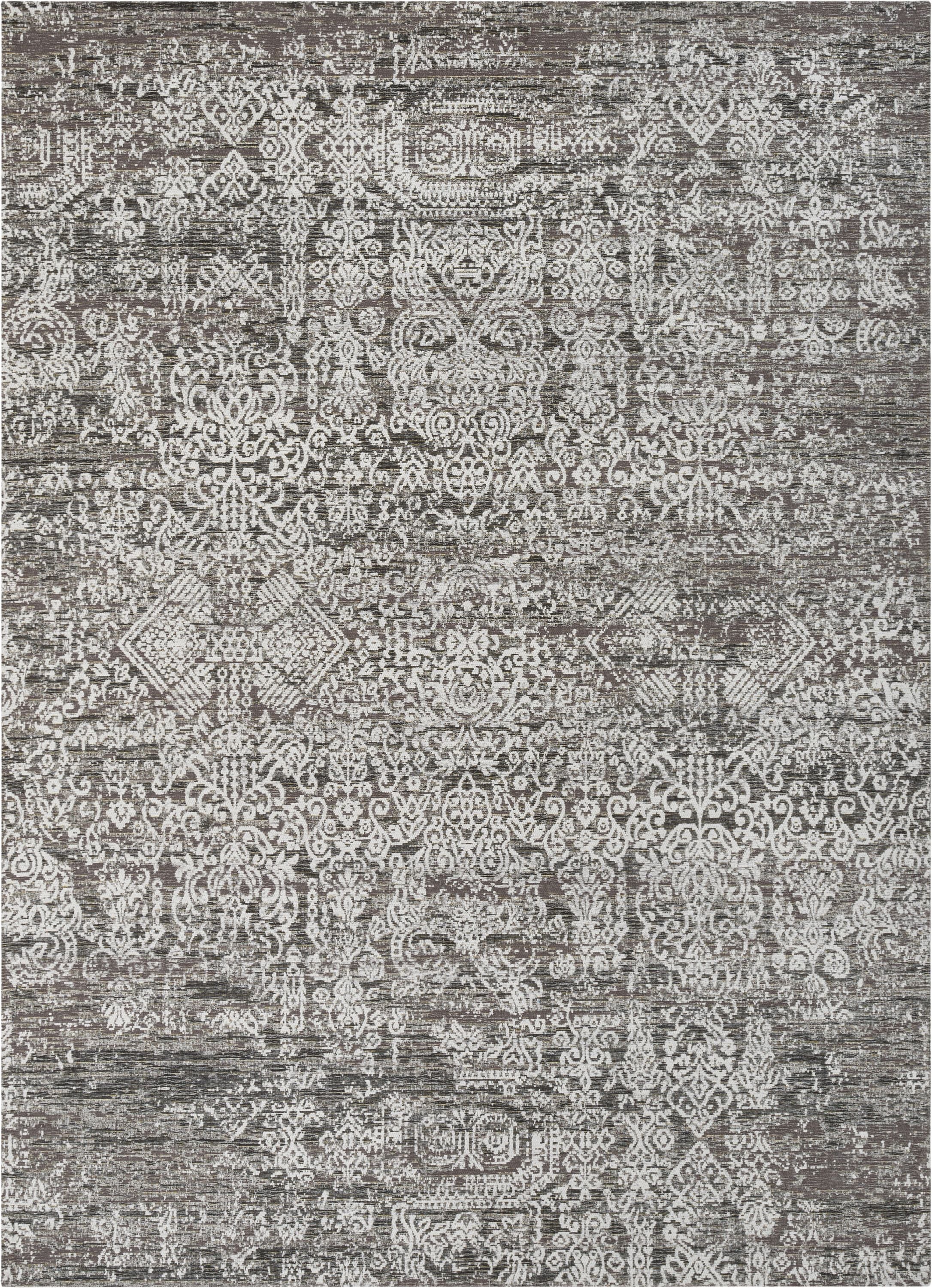 Cantu Vintage Distressed Damask Pattern Black Kilim-Style Rug