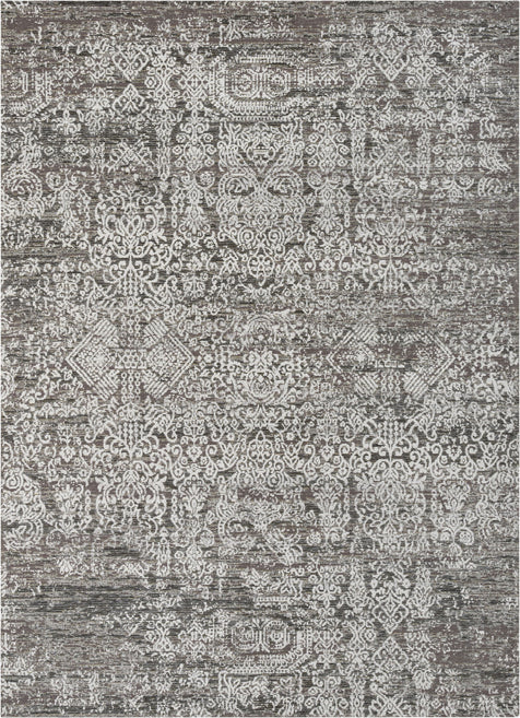 Cantu Vintage Distressed Damask Pattern Black Kilim-Style Rug