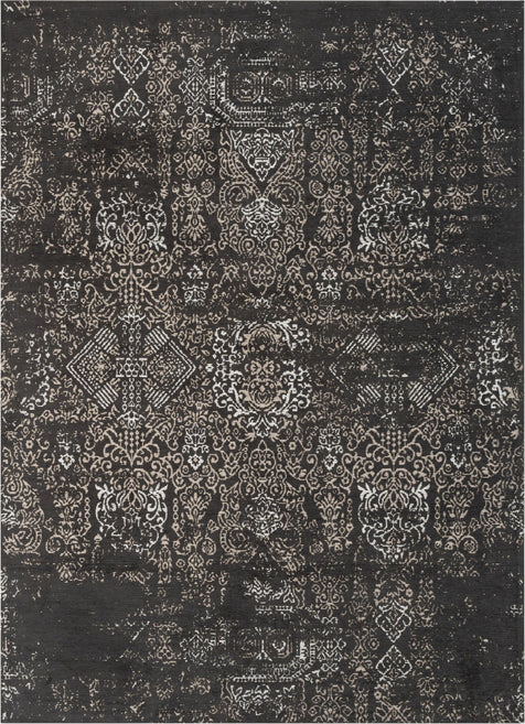 Jesi Vintage Distressed Damask Pattern Black Kilim-Style Rug