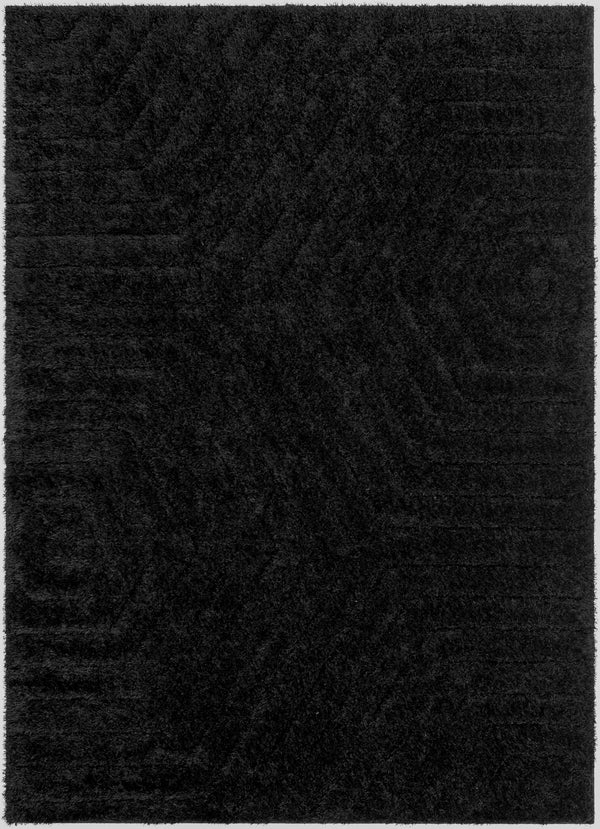 Murray Solid Plain Shag Black 3D Textured Rug
