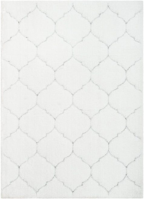 Sandy Lattice Trellis Shag Ivory 3D Textured Rug