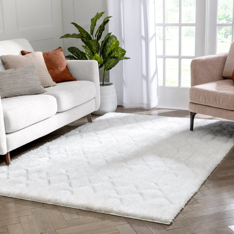 Winona Honeycomb Hexagon Pattern Shag Ivory 3D Textured Rug
