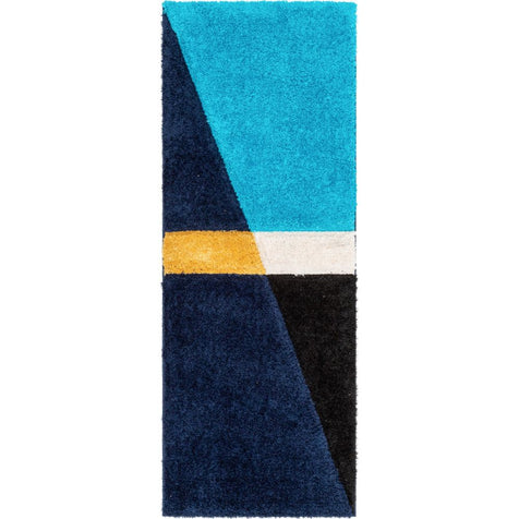 Mori Modern Abstract Geometric 3D Textured Shag Blue Yellow Rug