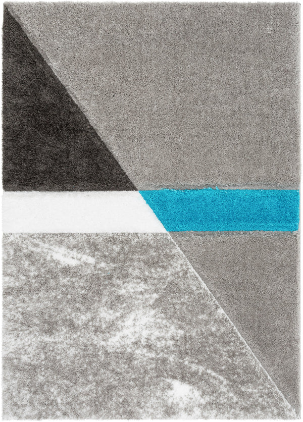 Mori Modern Abstract Geometric 3D Textured Shag Grey Blue Rug