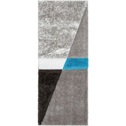 Mori Modern Abstract Geometric 3D Textured Shag Grey Blue Rug