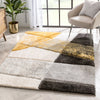 Remi Contemporary Geometric Boxes 3D Textured Shag Yellow Grey Rug