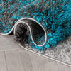 Remi Contemporary Geometric Boxes 3D Textured Shag Teal Grey Rug