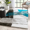 Remi Contemporary Geometric Boxes 3D Textured Shag Teal Grey Rug